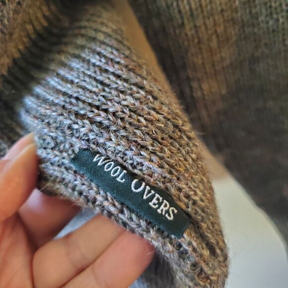 Wool Overs Mens L British Wool Leather Elbow Shoulder Patches Sweater 1/4 Zip - Picture 5 of 13